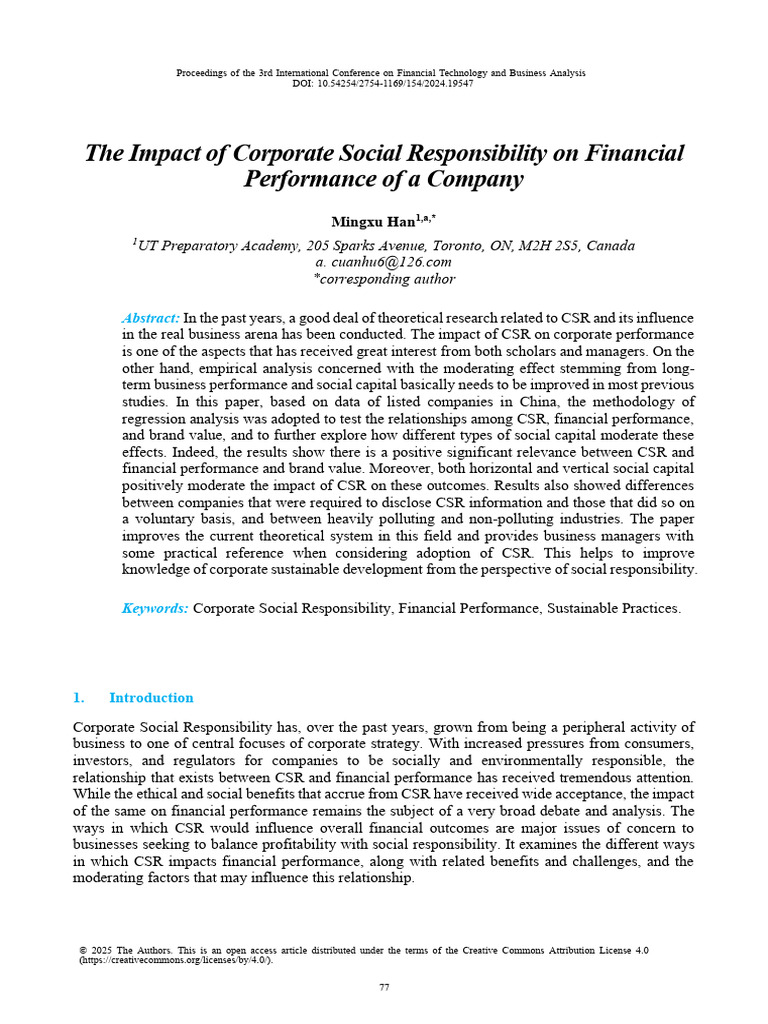 The Impact of Corporate Social Responsibility on F | PDF | Corporate ...