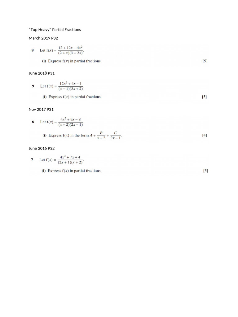 Top Heavy Partial Fractions | PDF