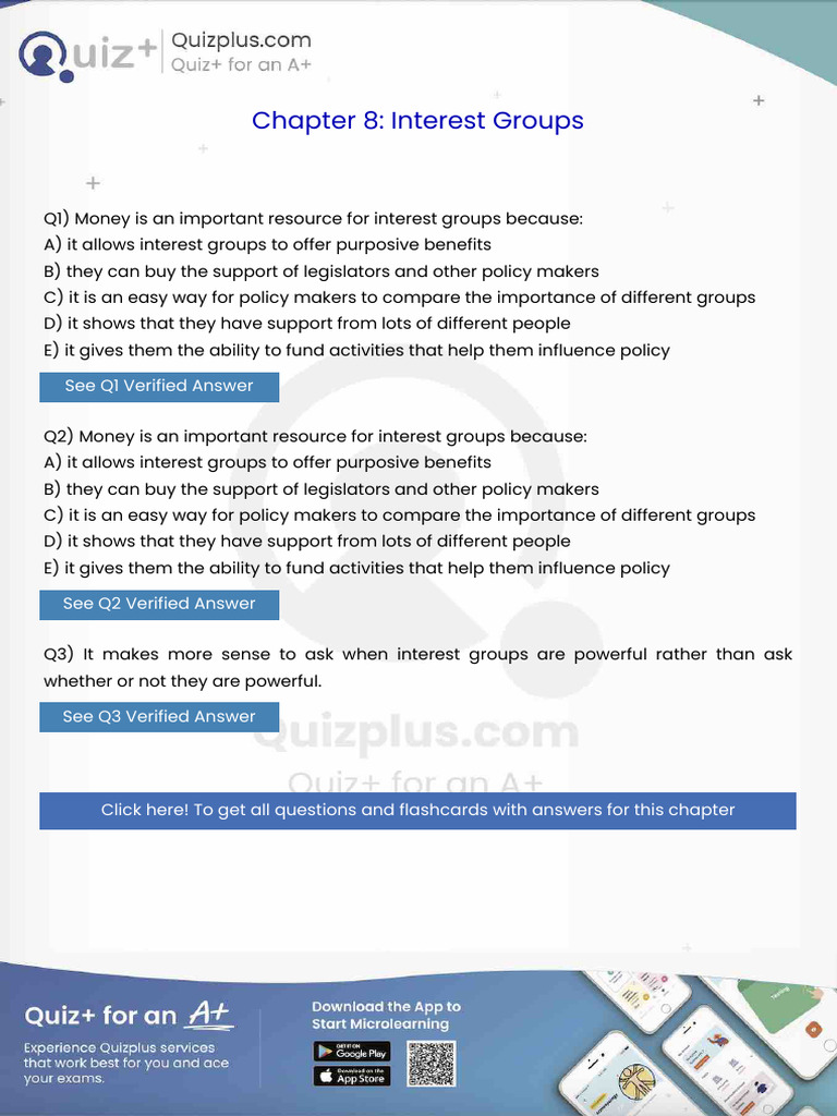 Money is an Important Resource for Interest Groups Because | PDF ...