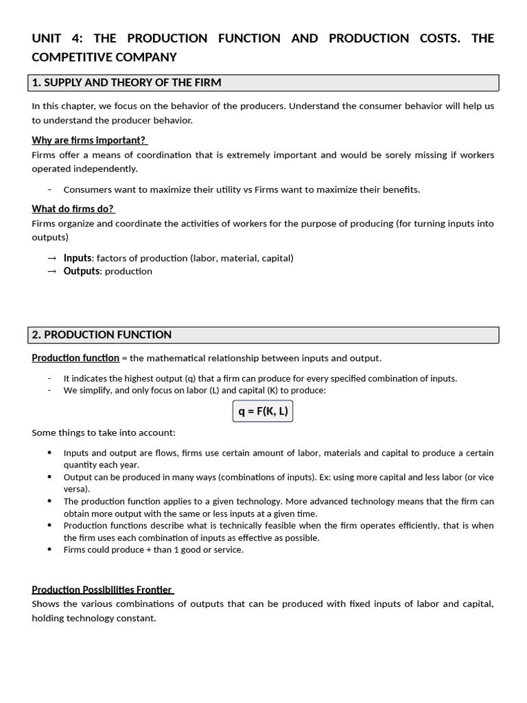Economic Principles Apuntes TEMA 4 | PDF | Production Function ...