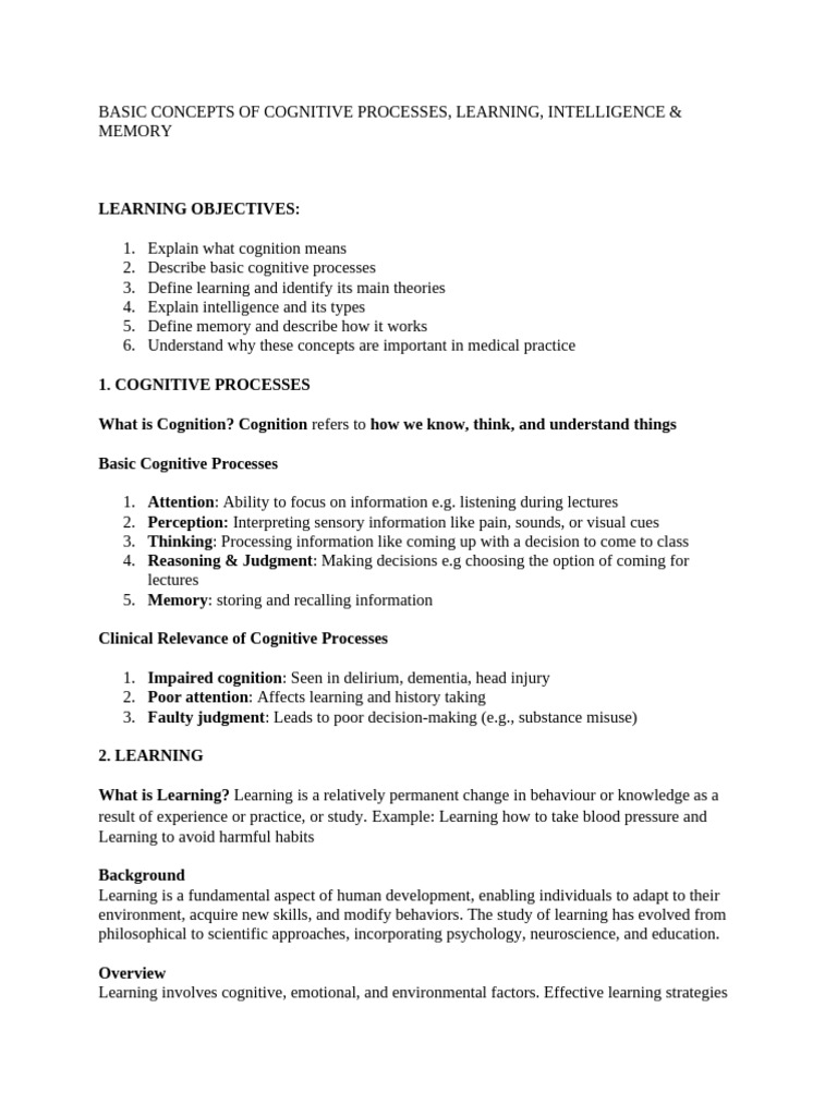 Basic Concepts of Cognitive Processes | PDF