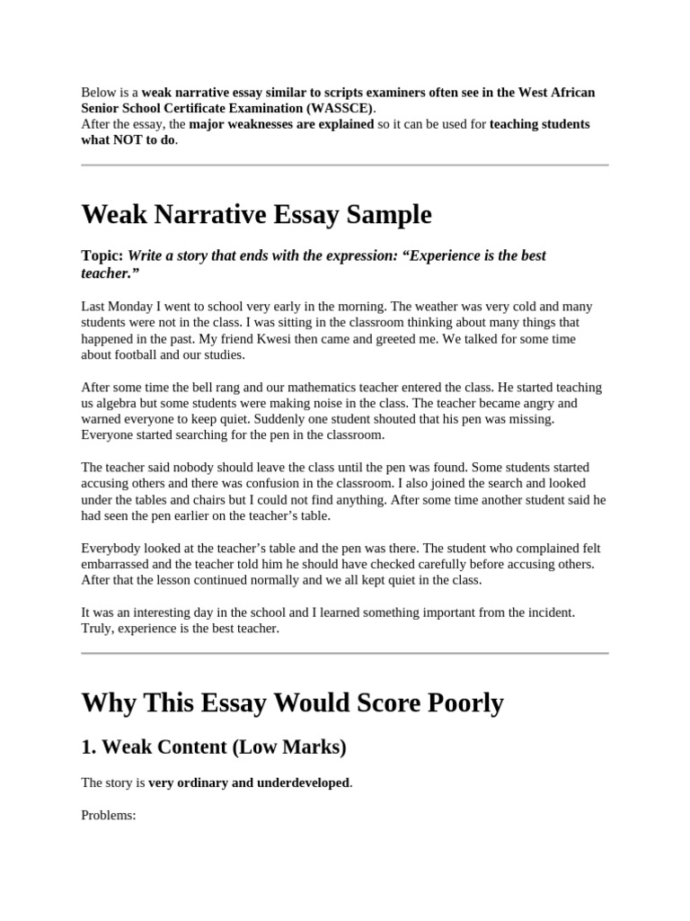 Weak Narrative Essay With Guided Elements | PDF | Teachers | Essays