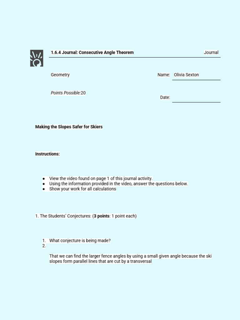1.6.4 Journal_ Consecutive Angle Theorem | PDF | Angle | Mathematics