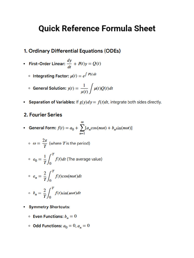 Quick Reference Formula Sheet | PDF