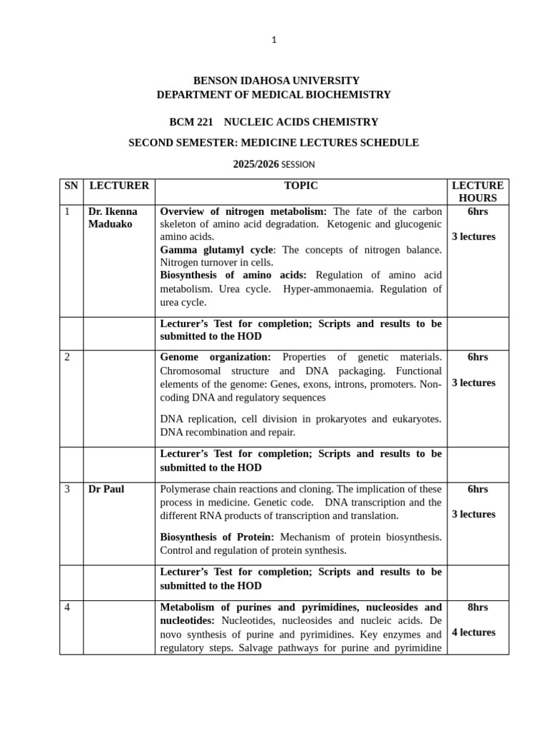 2nd Semester Course Allocation 20252026 MEDICAL BIOCHEMISTRY | PDF ...