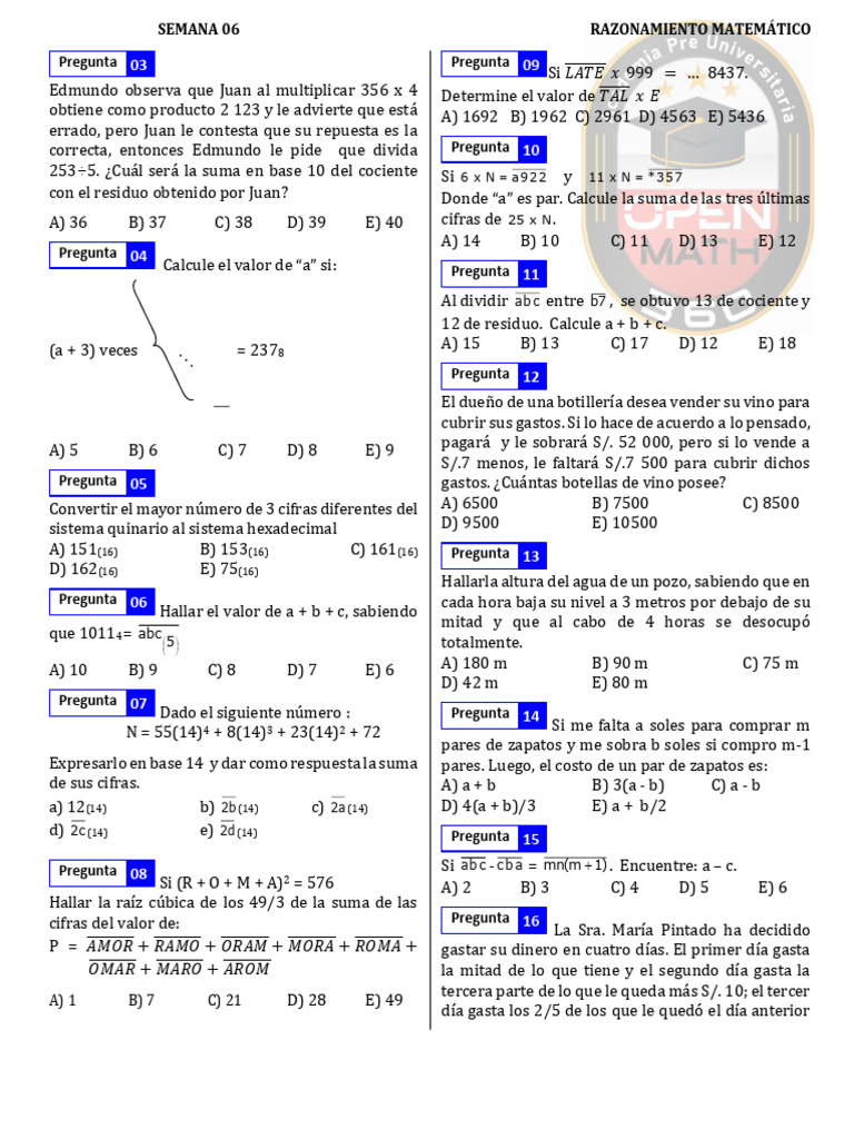 RM Sist Num 4 Oper Cript | PDF | Sustracción | Codificaciones