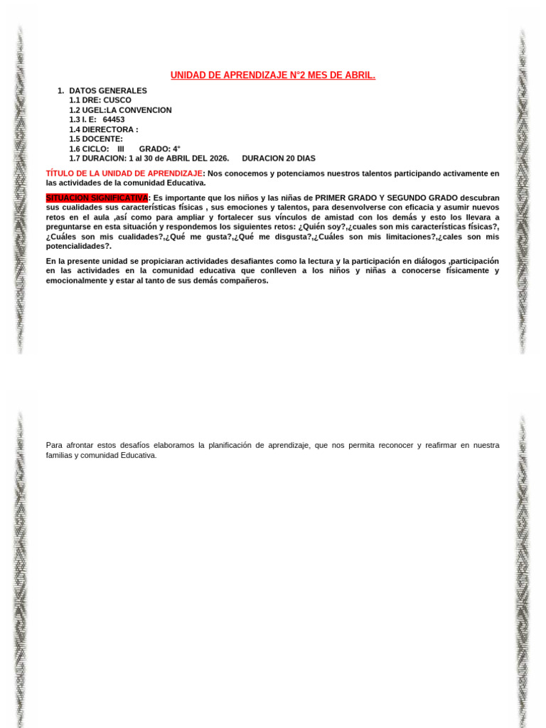 Unidad de Aprendizaje 1 MES de ABRIL | PDF | Comunicación no verbal | Amor
