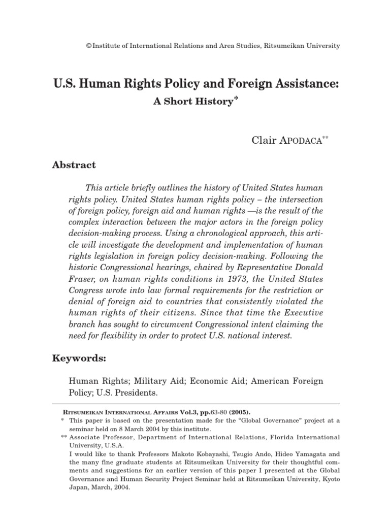 U.S. Human Rights Policy and Foreign Assistance A Short History PDF