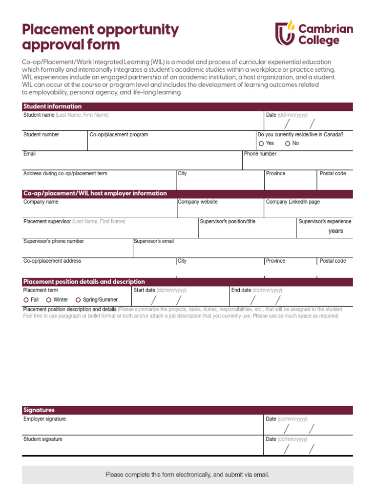 Placement Opportunity Approval Form | PDF