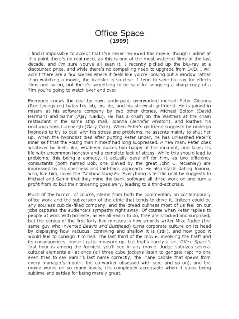 Office Space Movie Review | PDF | Leisure