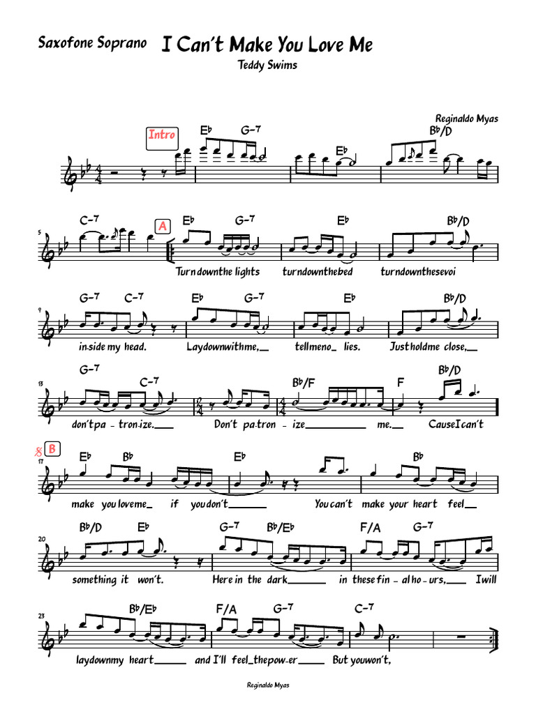 I Cant Make You Love Me Lead Sheet With Lyrics -Saxofone Soprano | PDF