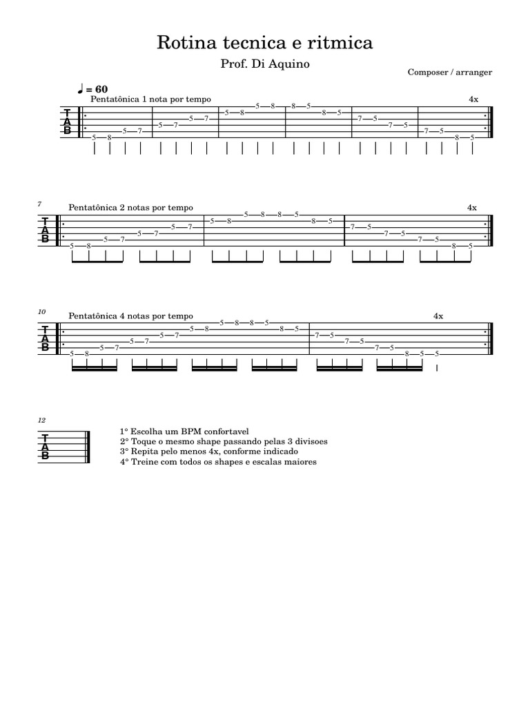 Rotina Técnia e Ritmica (Para João) | PDF | Escalas musicais | Melodia