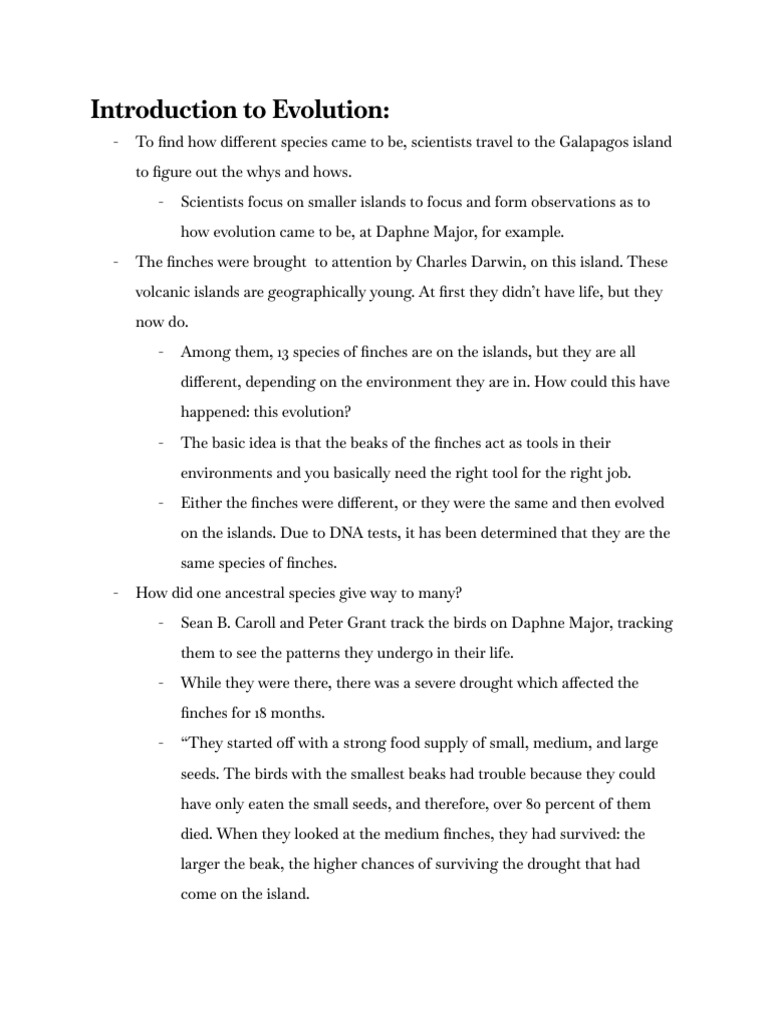 Introduction To Evolution Notes | PDF | Zoology | Nature