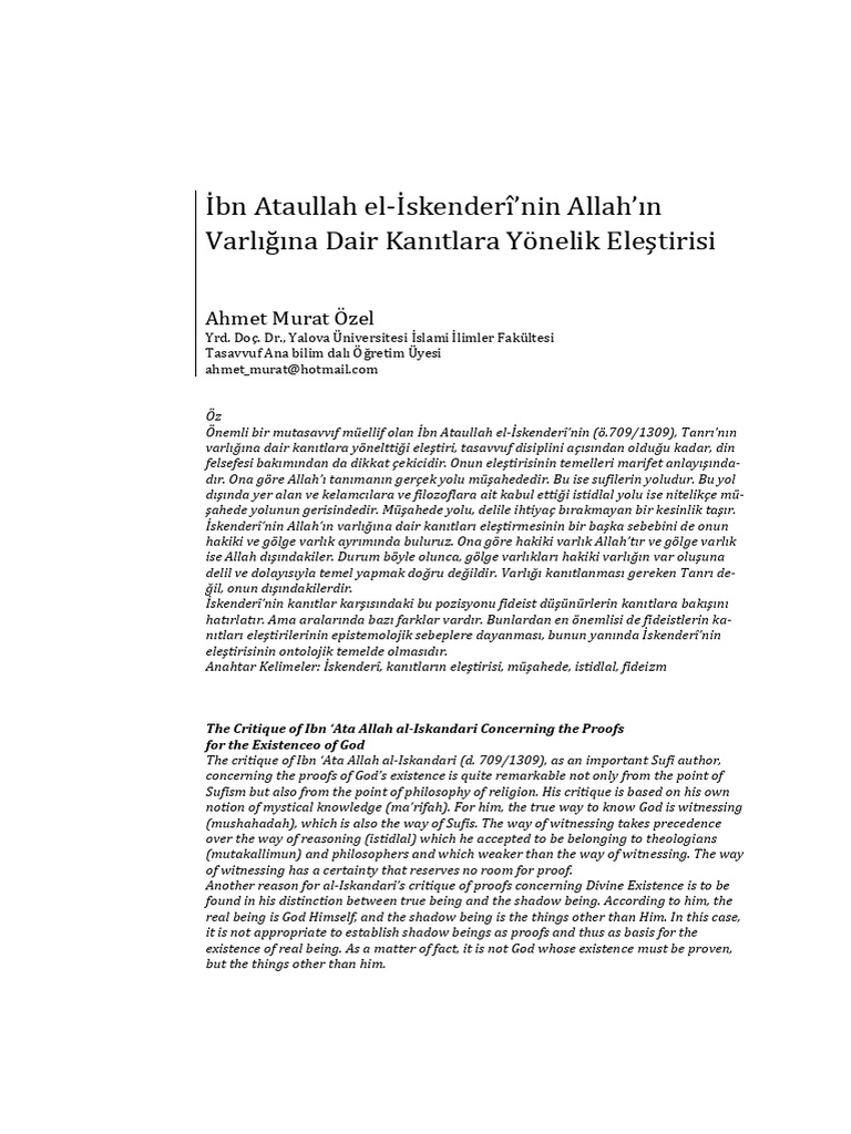 Ibn Ataullah El Iskenderinin Allahin Var | PDF