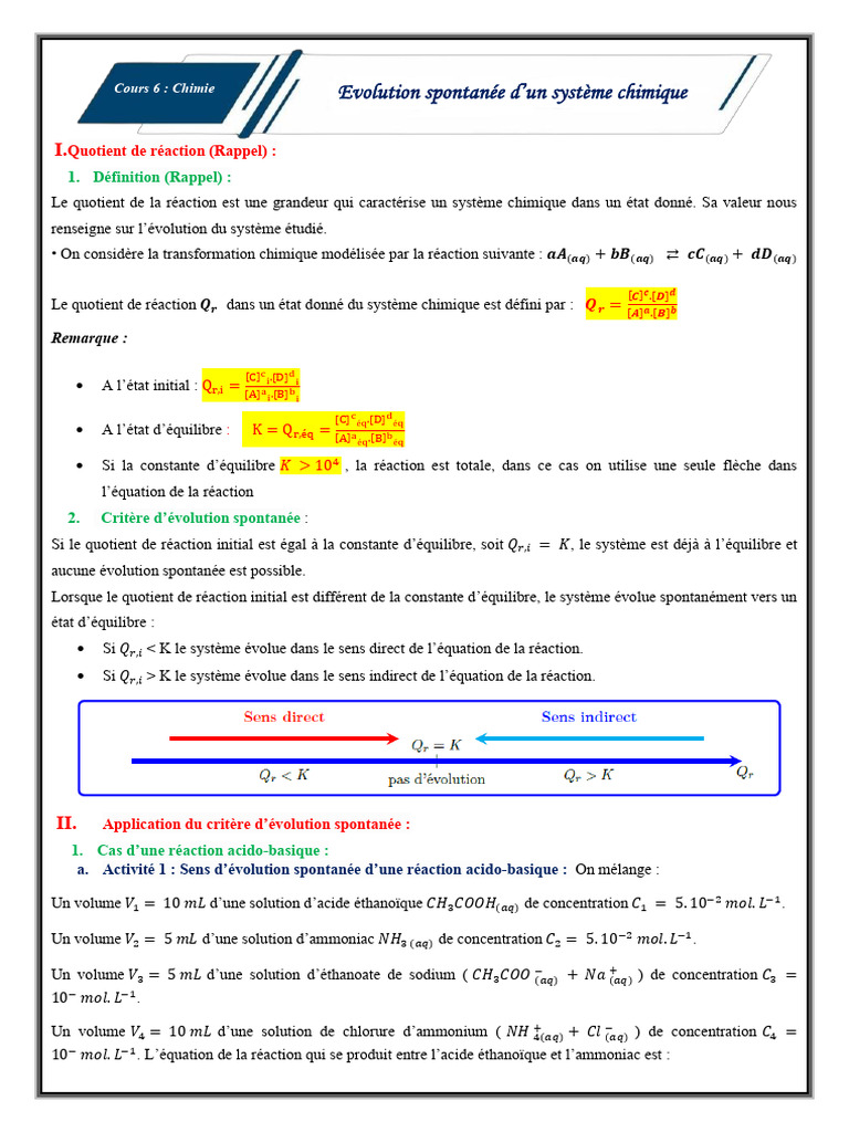 Evolution Spontanée D'un Système Chimique ML 24 25 | PDF