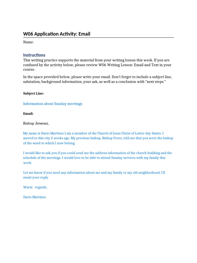 Dario Martinez Pc102 Document w06ApplicationActivity EmailTemplate | PDF
