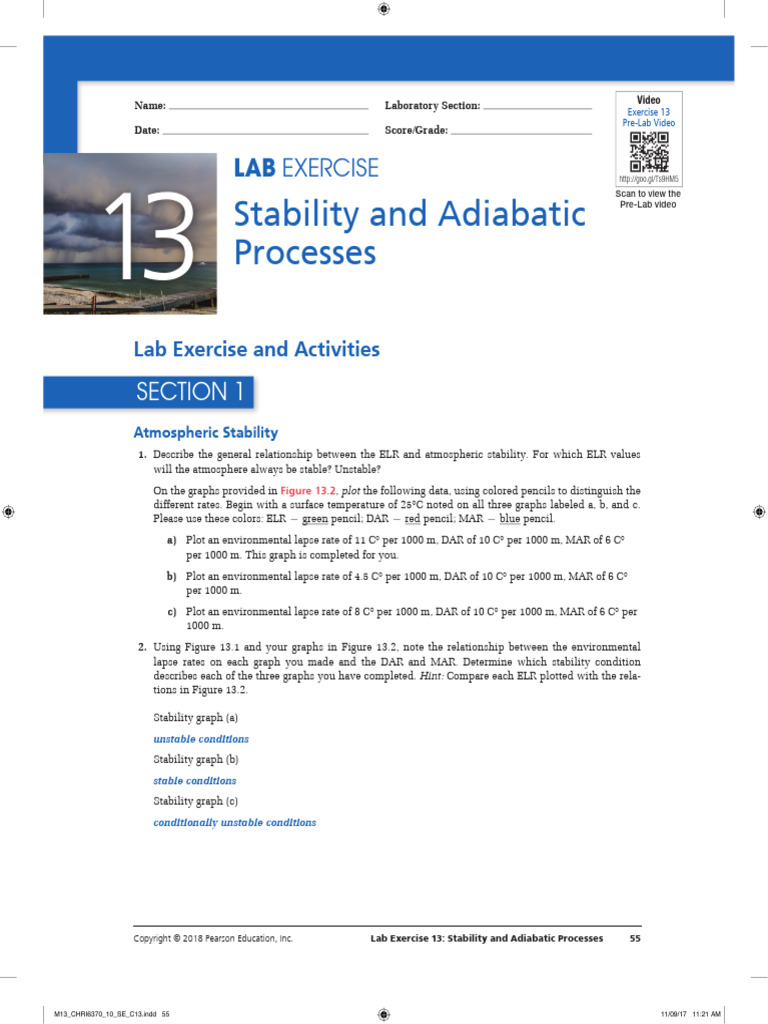 Stability and Adiabatic Processes Lab Exercise and Activities | PDF