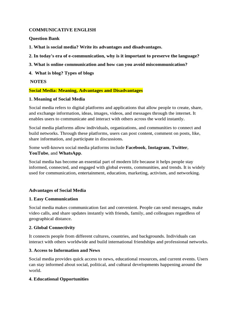 Communicative English Notes | PDF | Social Media | Popular Culture ...