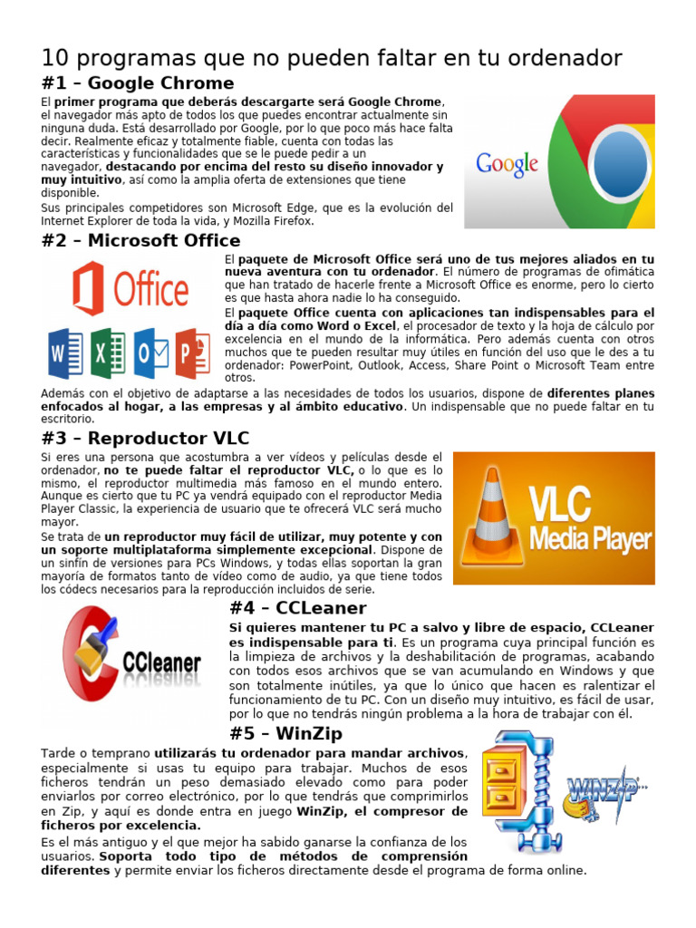 10 Programas Que No Pueden Faltar en Tu Ordenador | PDF | Microsoft ...
