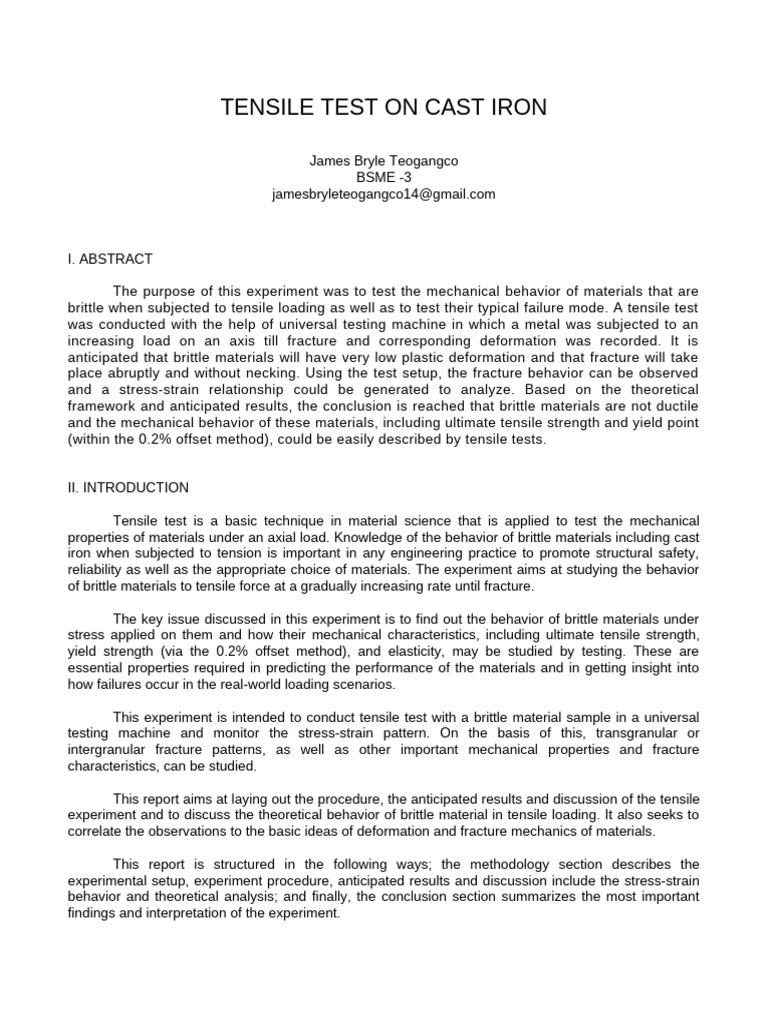 Teogangco - Lab Report 2 (Tensile Test -Cast Iron) | PDF | Ultimate ...