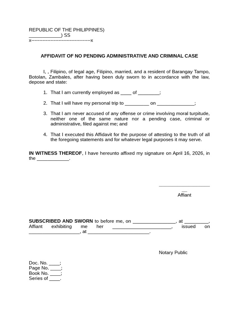 Affidavit of No Pending Administrative Case | PDF