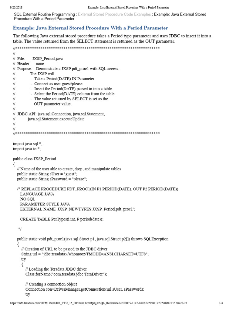 Example_ Java External Stored Procedure With a Period Parameter | PDF ...