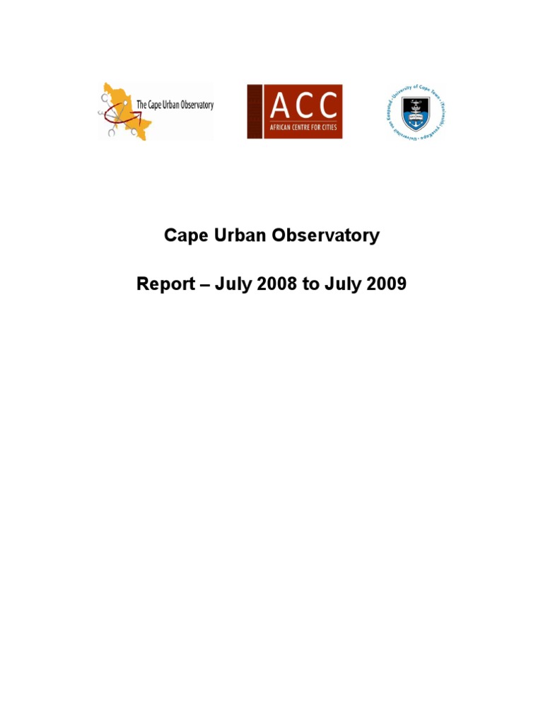 Cape Urban Observatory Report | PDF | Esri | Arc Gis