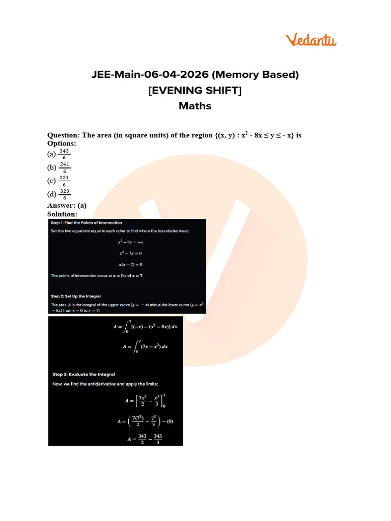 JEE Main 2026 April 6 Shift 2 Maths Question Paper With Solutions PDF ...