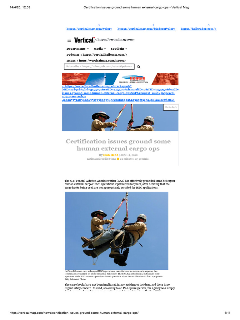 Certification Issues Ground Some Human External Cargo Ops - Vertical ...