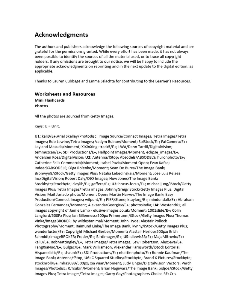 CLS2 L3 Learners Resources Acknowledgments | PDF | Getty Images | Imaging