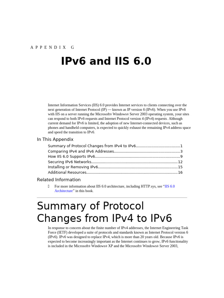 31 Appendix g Ipv6 and Iis 6.0 | PDF | I Pv6 | Ip Address