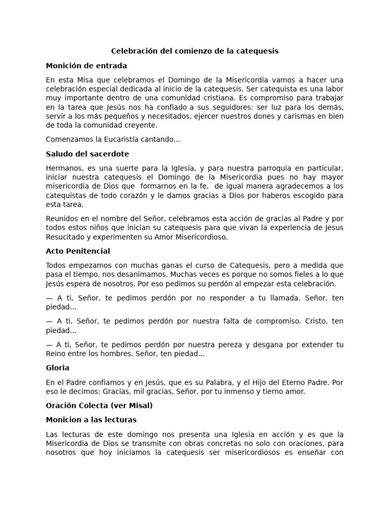 Celebración Del Comienzo de La Catequesis 2026 | PDF