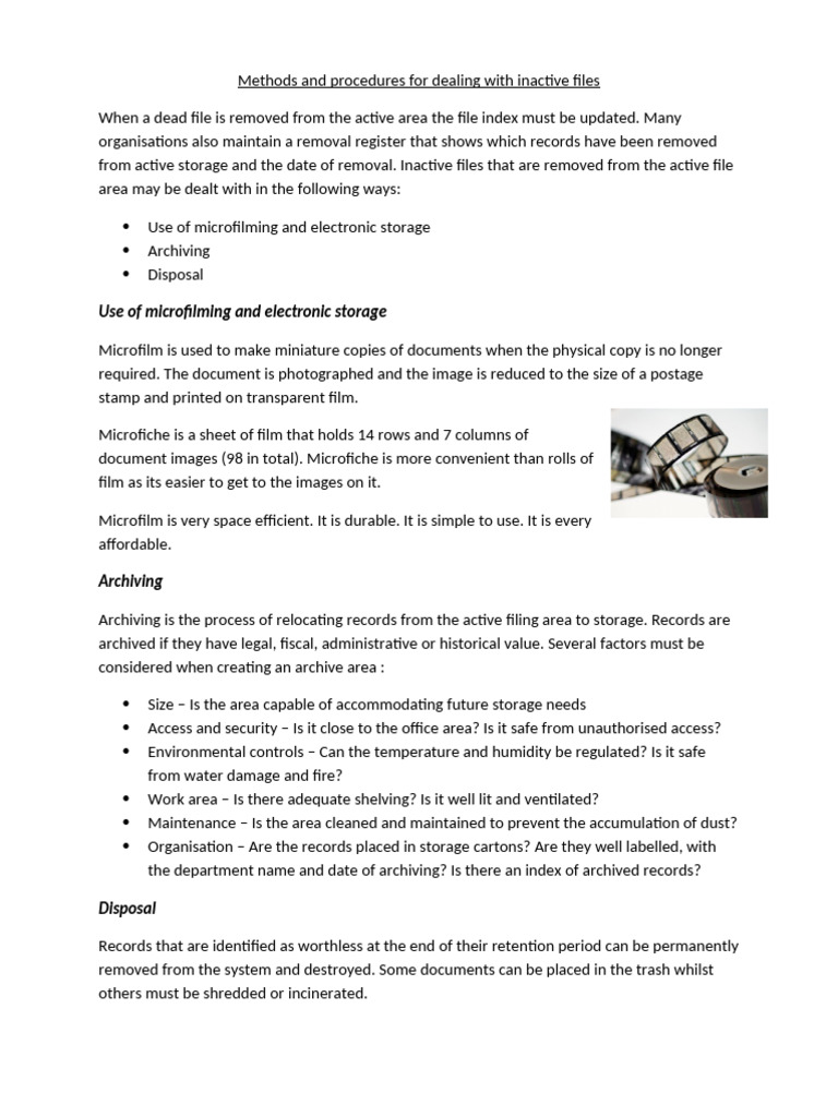 5 Methods and Procedures For Dealing With Inactive Files | PDF