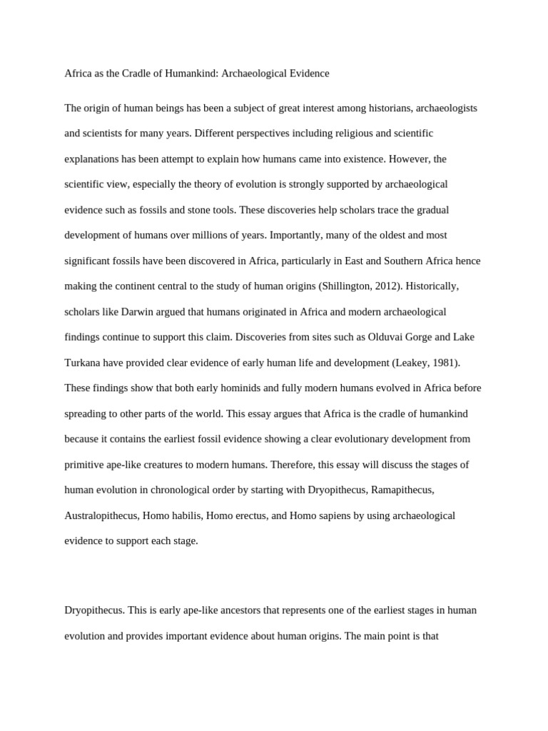 Africa_as_the_Cradle_of_human_kind_essay[1] | PDF | Human Evolution | Homo