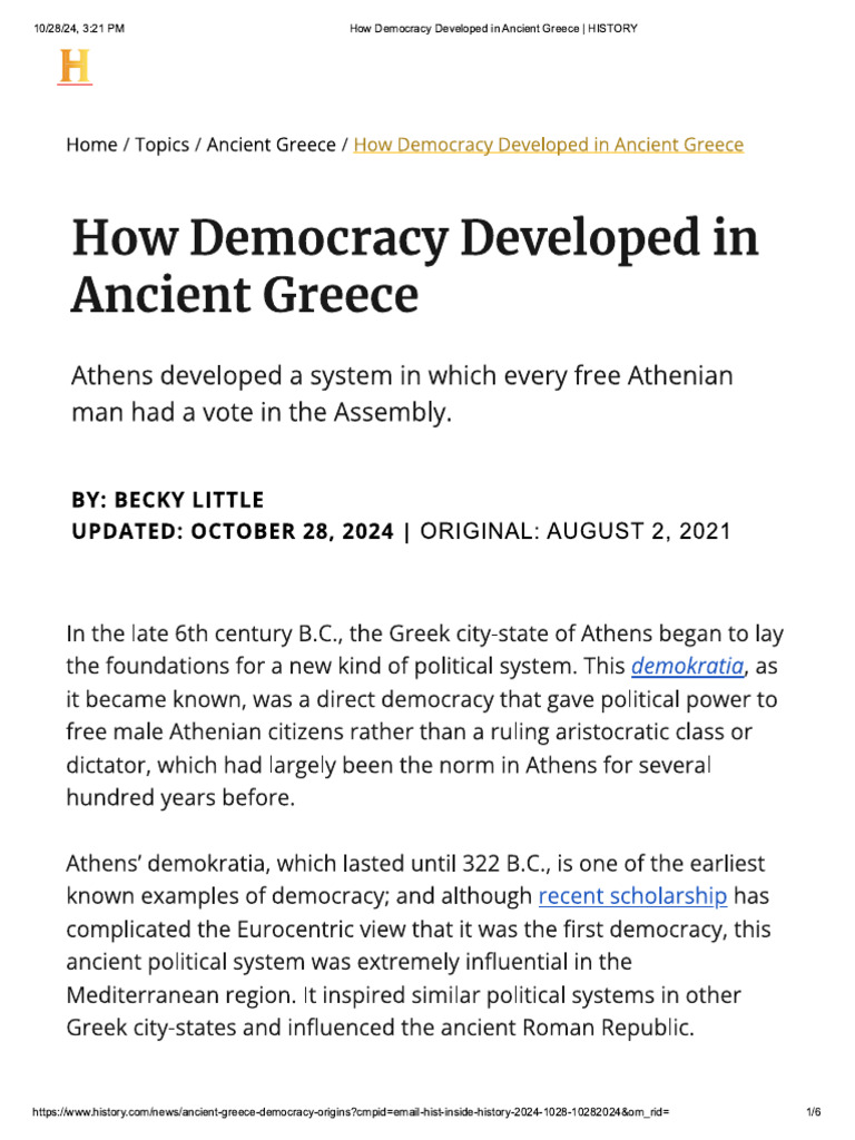 How Democracy Developed in Ancient Greece _ HISTORY | PDF