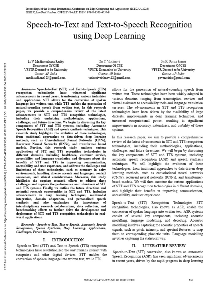 Speech-To-Text and Text-To-Speech Recognition Using Deep Learning | PDF ...