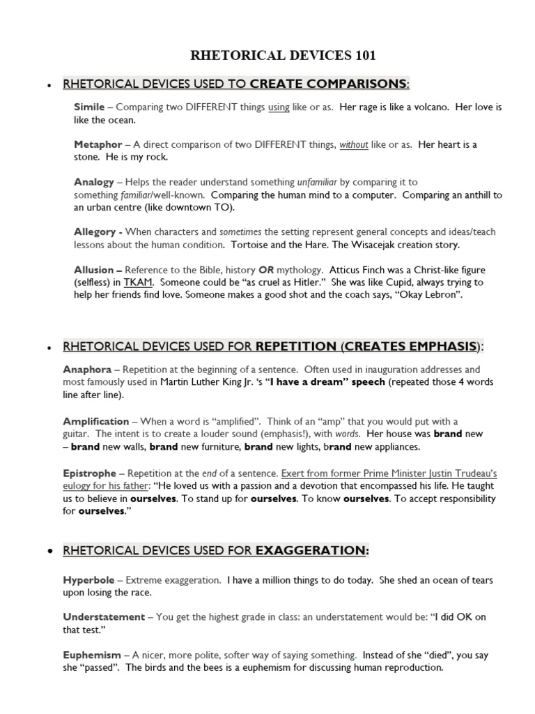 Rhetorical Devices Completed Note | PDF