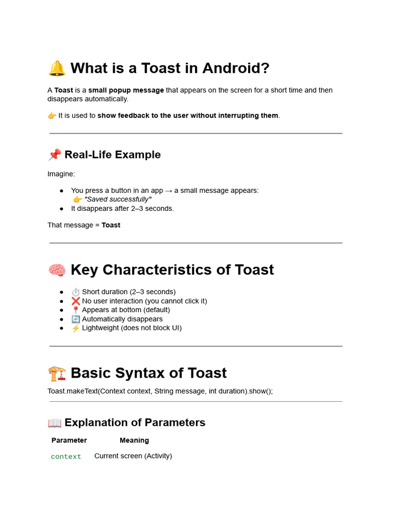 Toast in Android | PDF | Parameter (Computer Programming) | Button ...