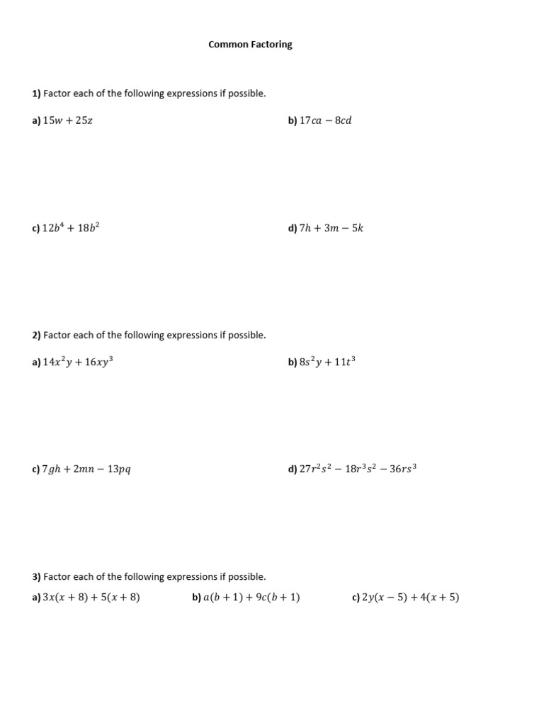 Factoring Practice (Common Factoring) (1) | PDF