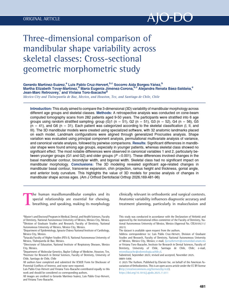 Three Dimensional Comparison of Mandibular Shape V | PDF ...