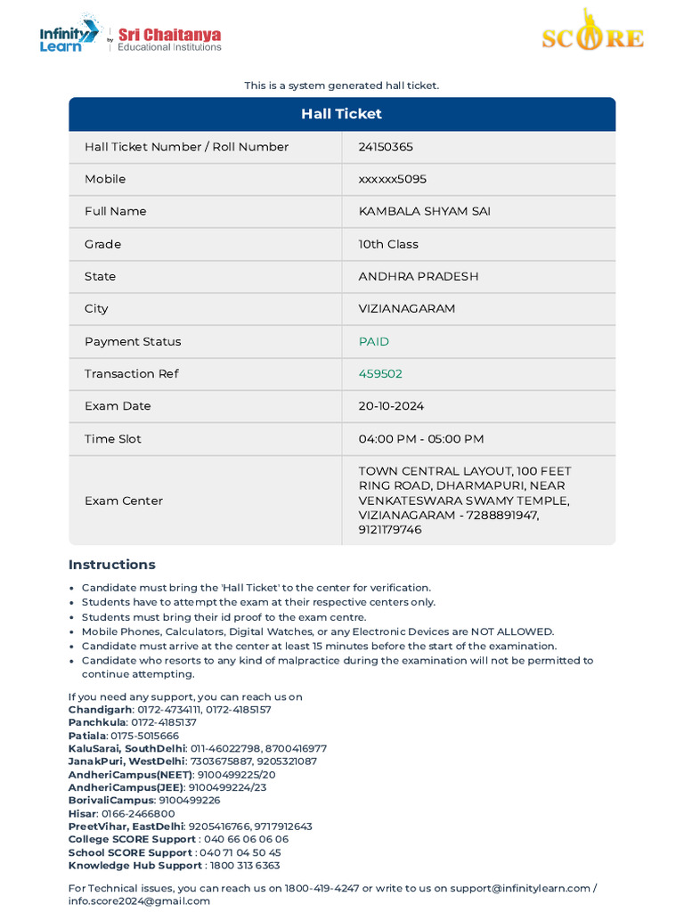 Jee Main Hall Ticket | PDF