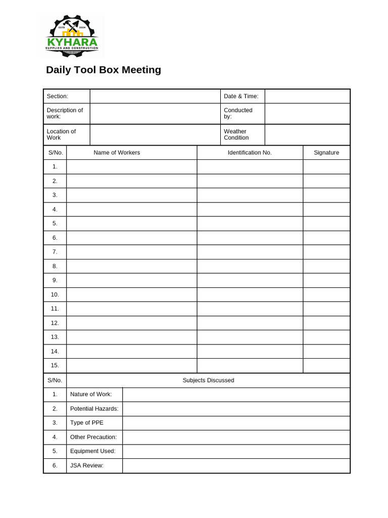 Form Daily Tool Box | PDF