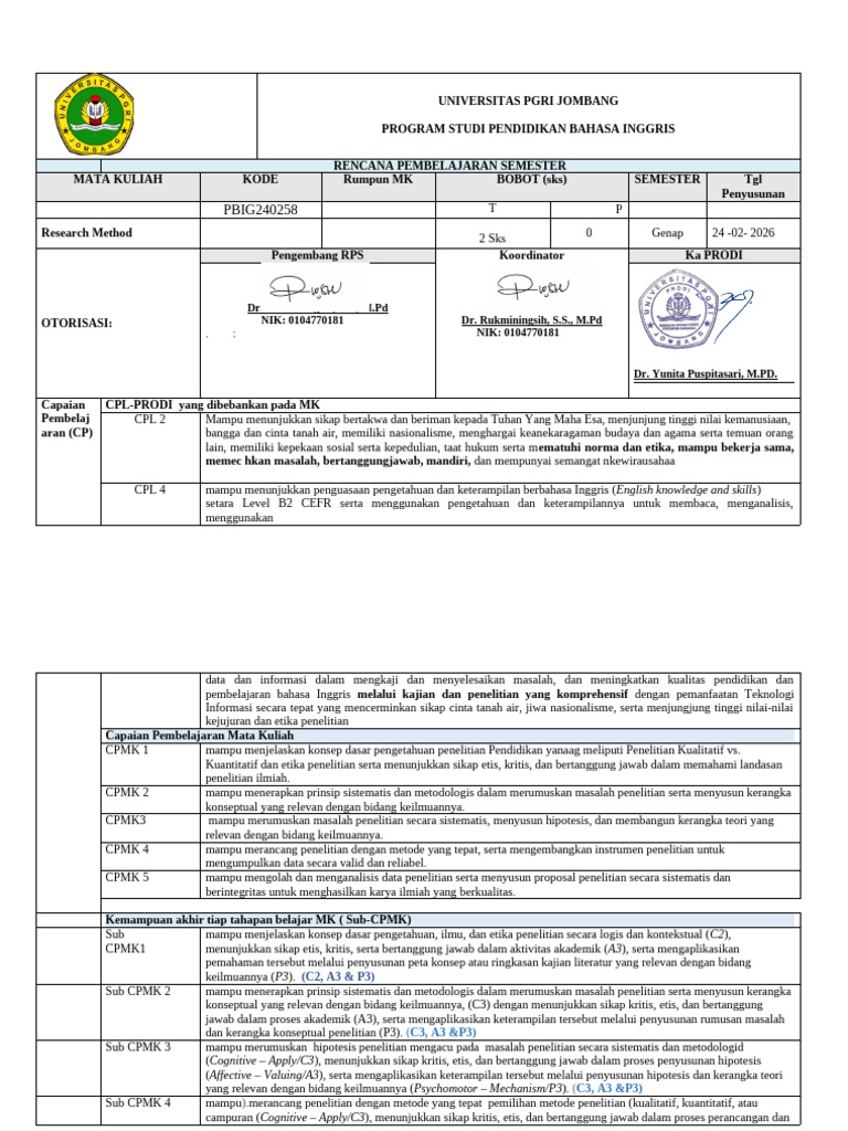 Rukminingsih _RPS Research Method | PDF
