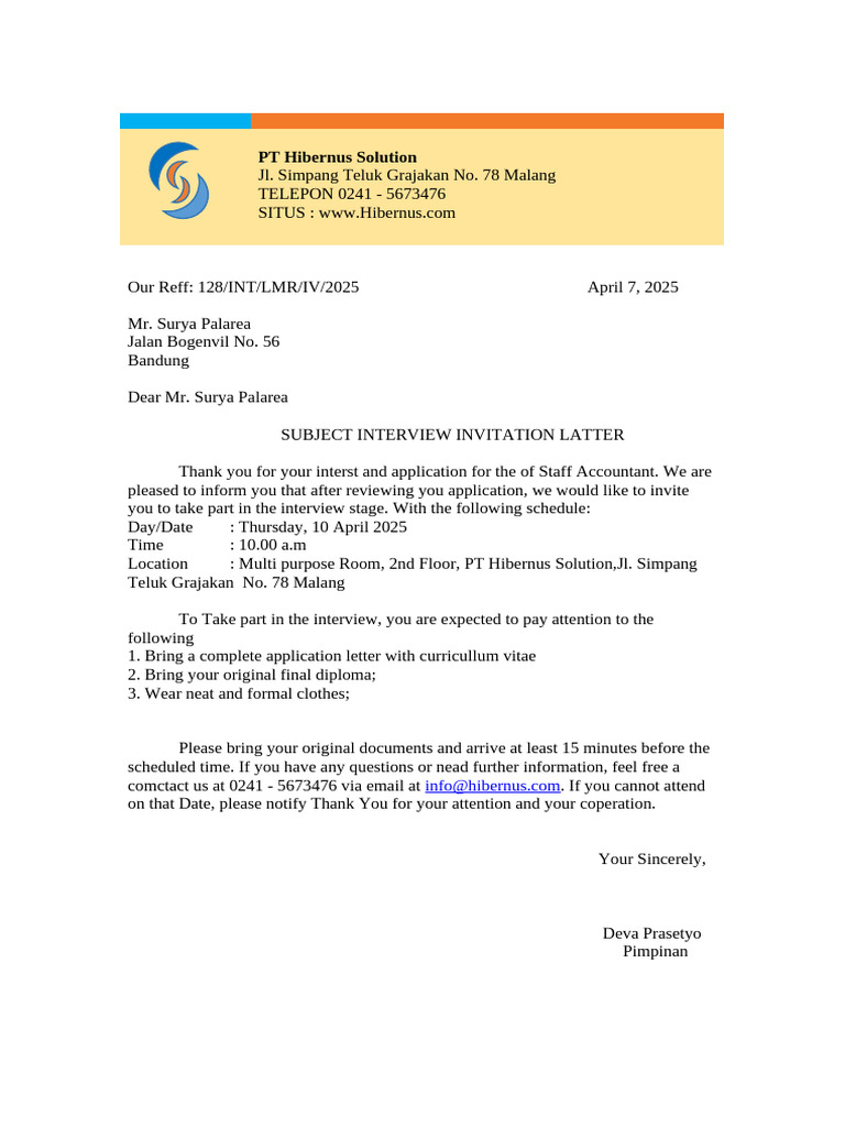 Interview Invitation Letter | PDF