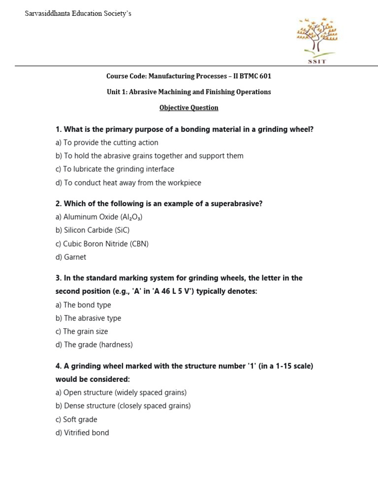 Manufacturing Processes - II Unit 1 Abrasive Machining and Finishing ...