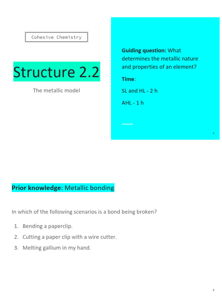 Structure 2.3 - The Metallic Model | PDF | Chemical Bond | Metals