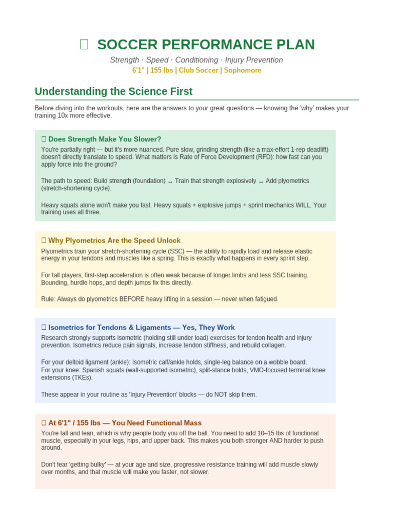 Soccer Performance Plan | PDF | Physical Exercise | Physical Fitness