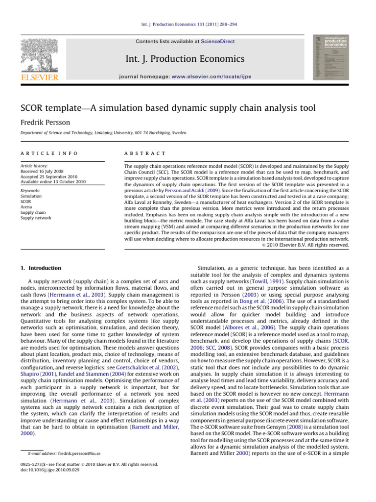 04. SCOR Template—a Simulation Based Dynamic Supply Chain Analysis Tool ...