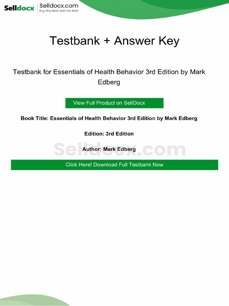 Question Bank For Essentials of Health Behavior 3rd Edition by Mark ...