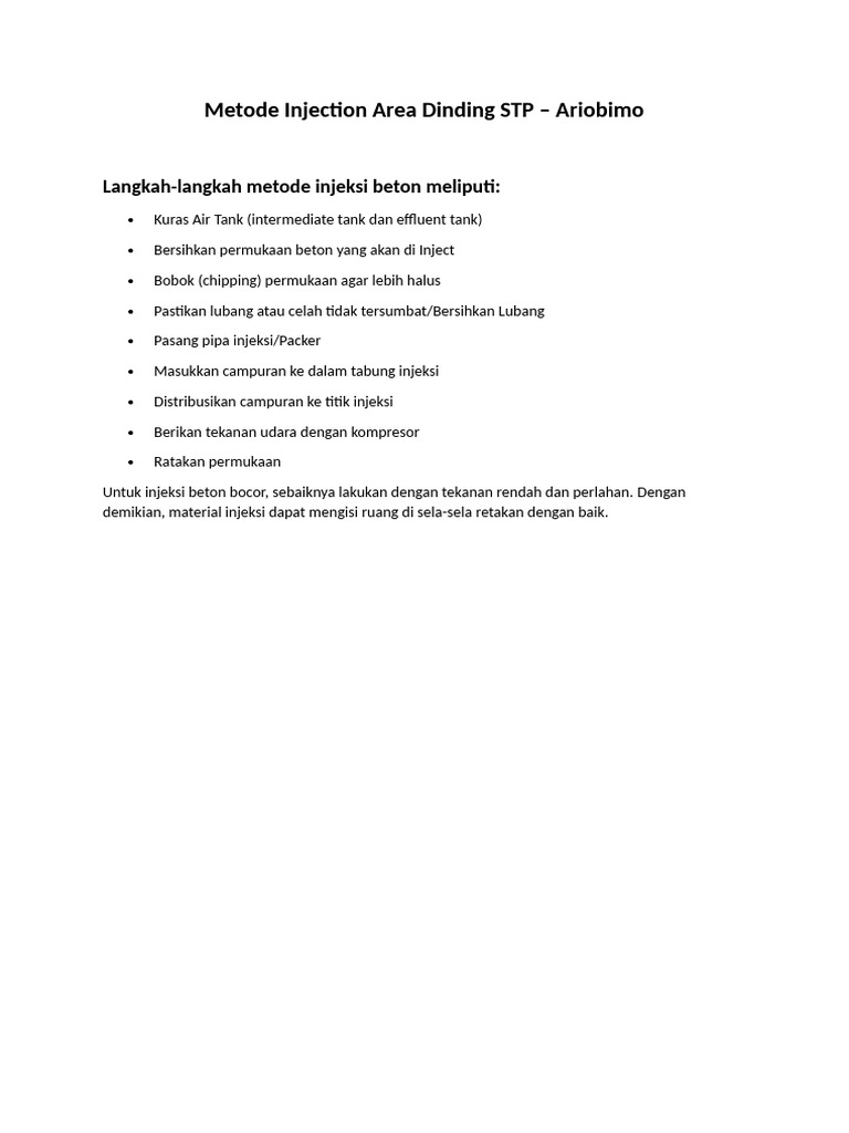 Metode Injection Area Dinding STP | PDF